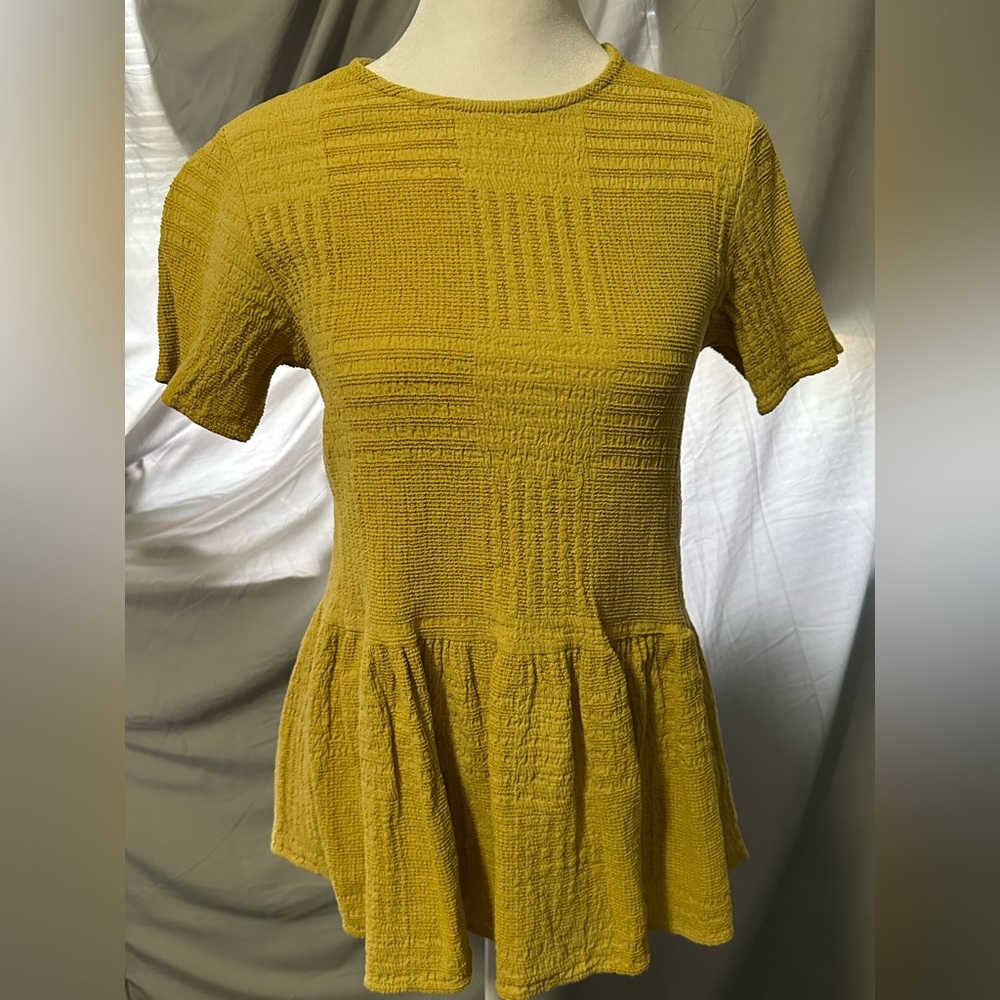 Raw Edge Chic Mustard Peplum Top